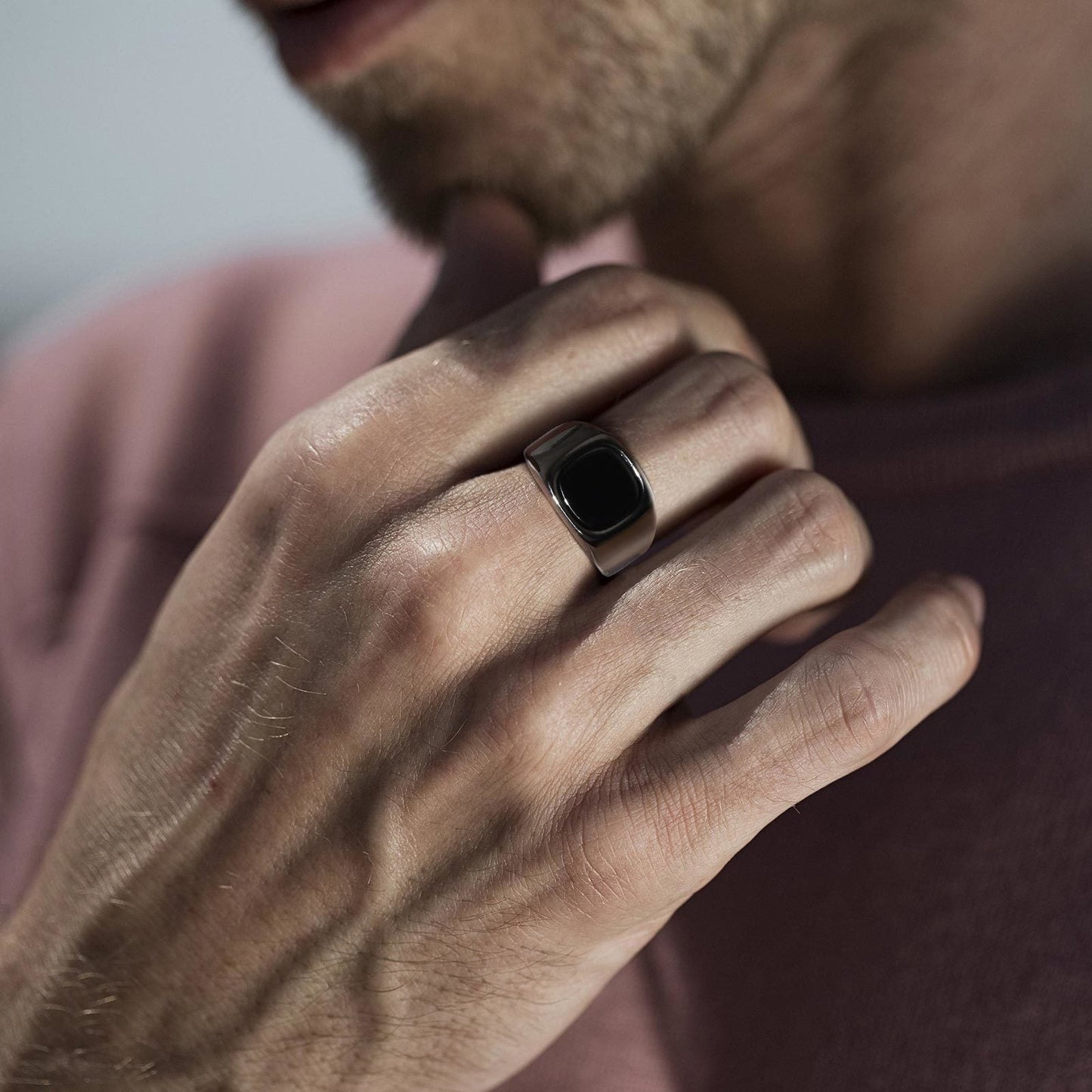 Edgy Black Granite Metal Band Ring - Halri
