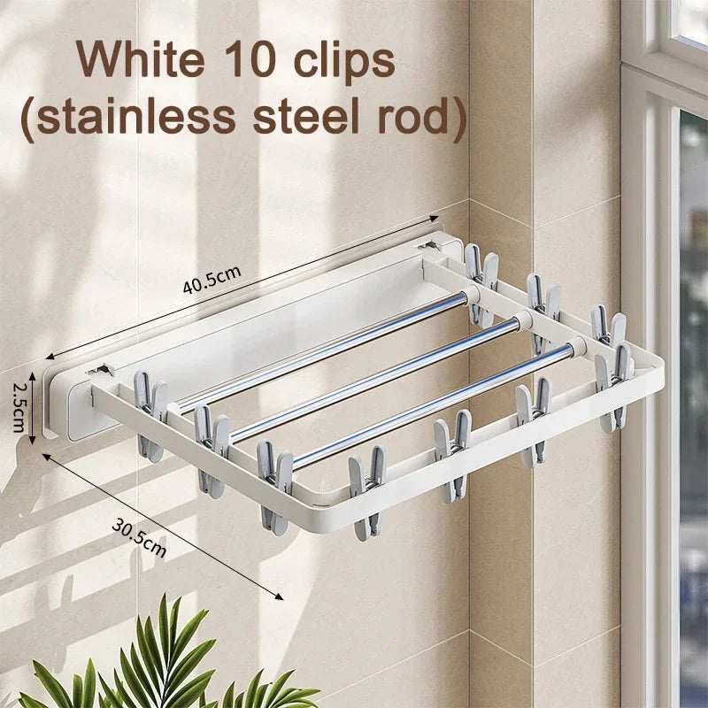 Compact Folding Laundry Drying Rack with Clips