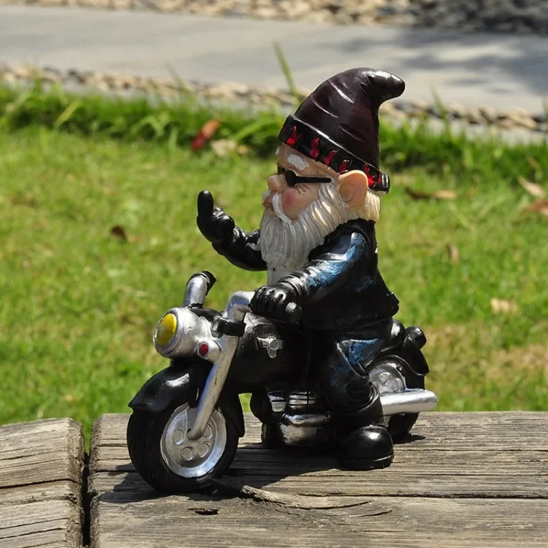 Fun Gnome Biker Garden Statue Figurine - Halri
