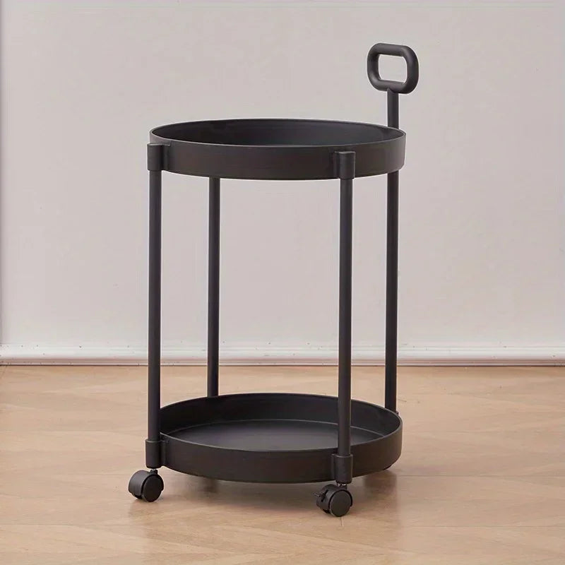 Portable 2-Tier Table with Wheels and Easy Grip Handle