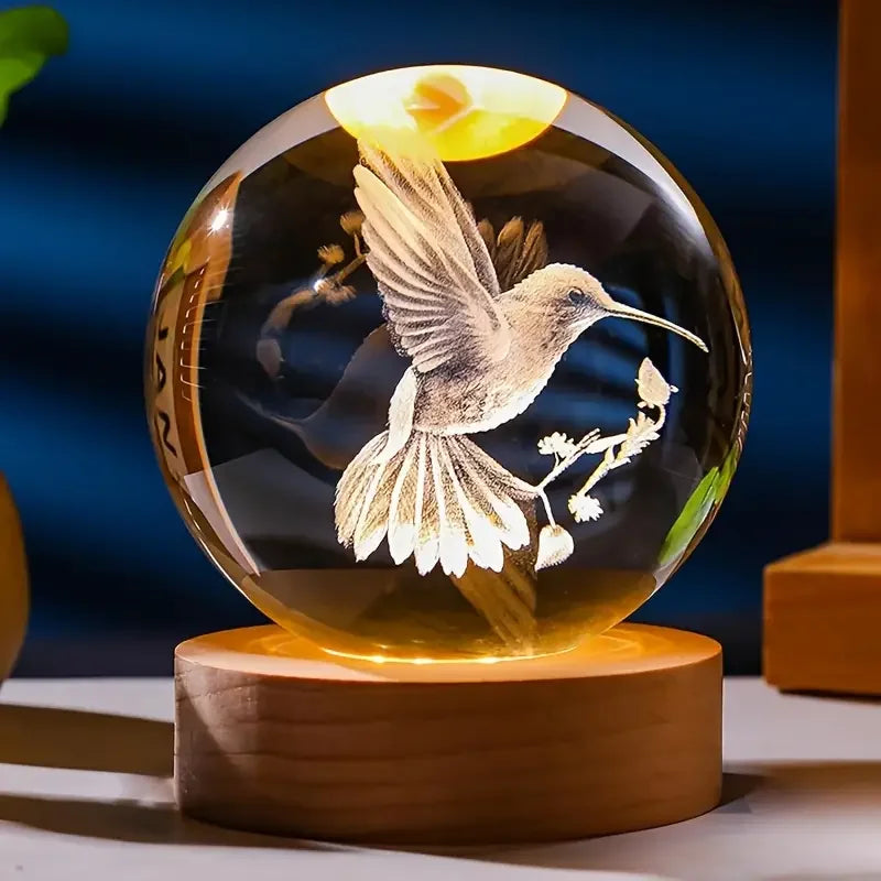 Colorful Crystal Ball Hummingbird Figurine with LED Base - Halri