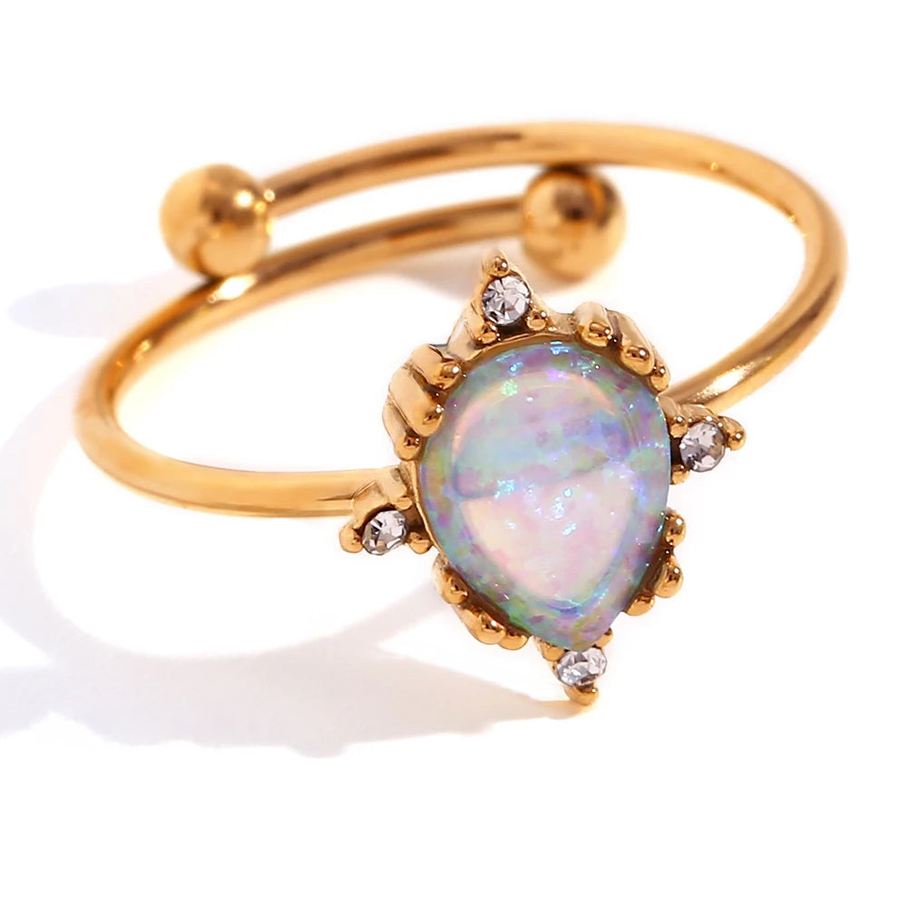 Sparkling Opal Diamond Accent Adjustable Ring