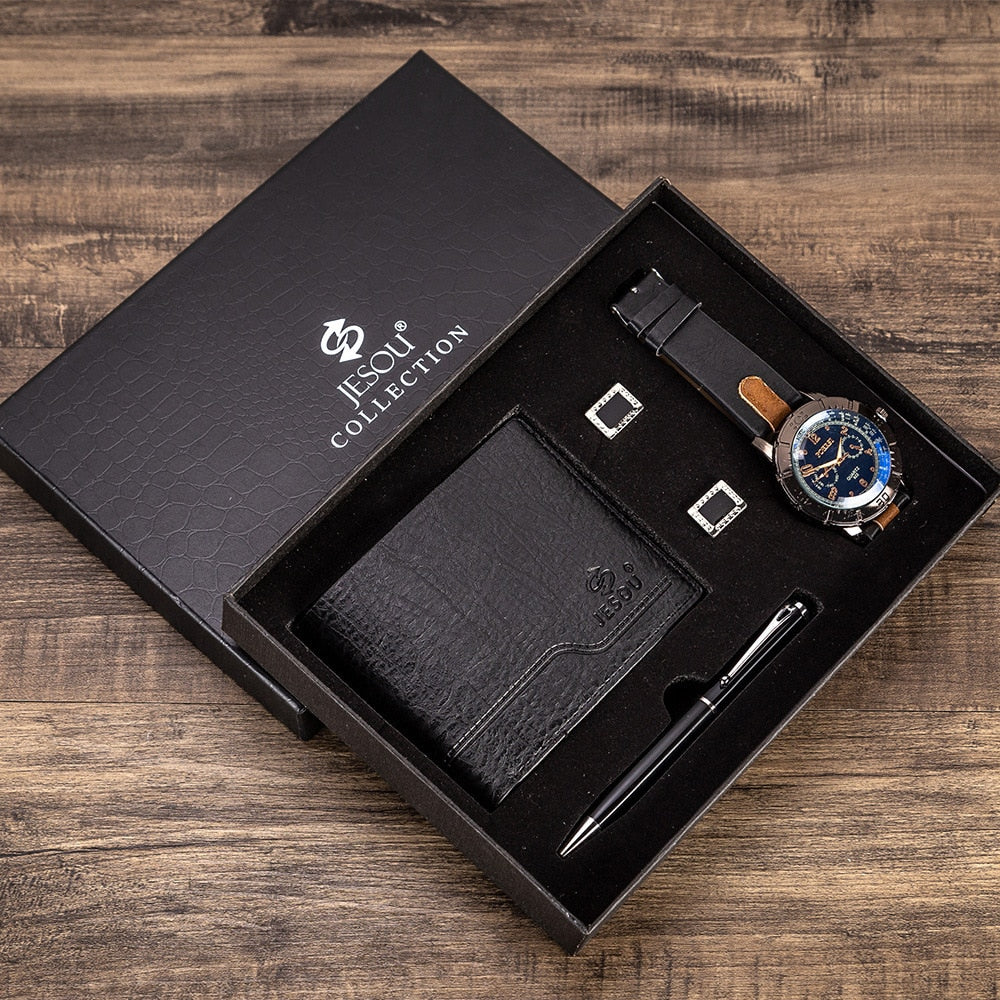 Classic 4 Piece Mens Leather Watch Gift Set