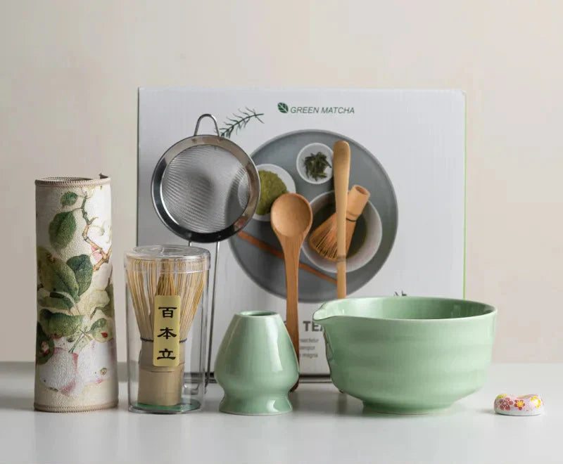 Variant image for Matcha Set 8-Piece Sakura Design Ceramic Bowl Bamboo Whisk Frother-6