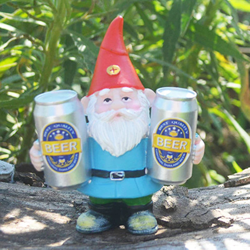 Funny Garden Gnome Figurine with Beer Statue - Halri