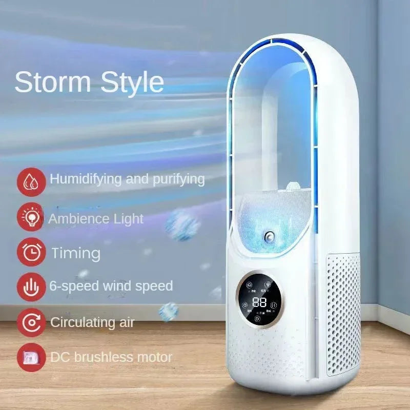 Quiet USB Bladeless Fan with 6 Speeds and Humidifier