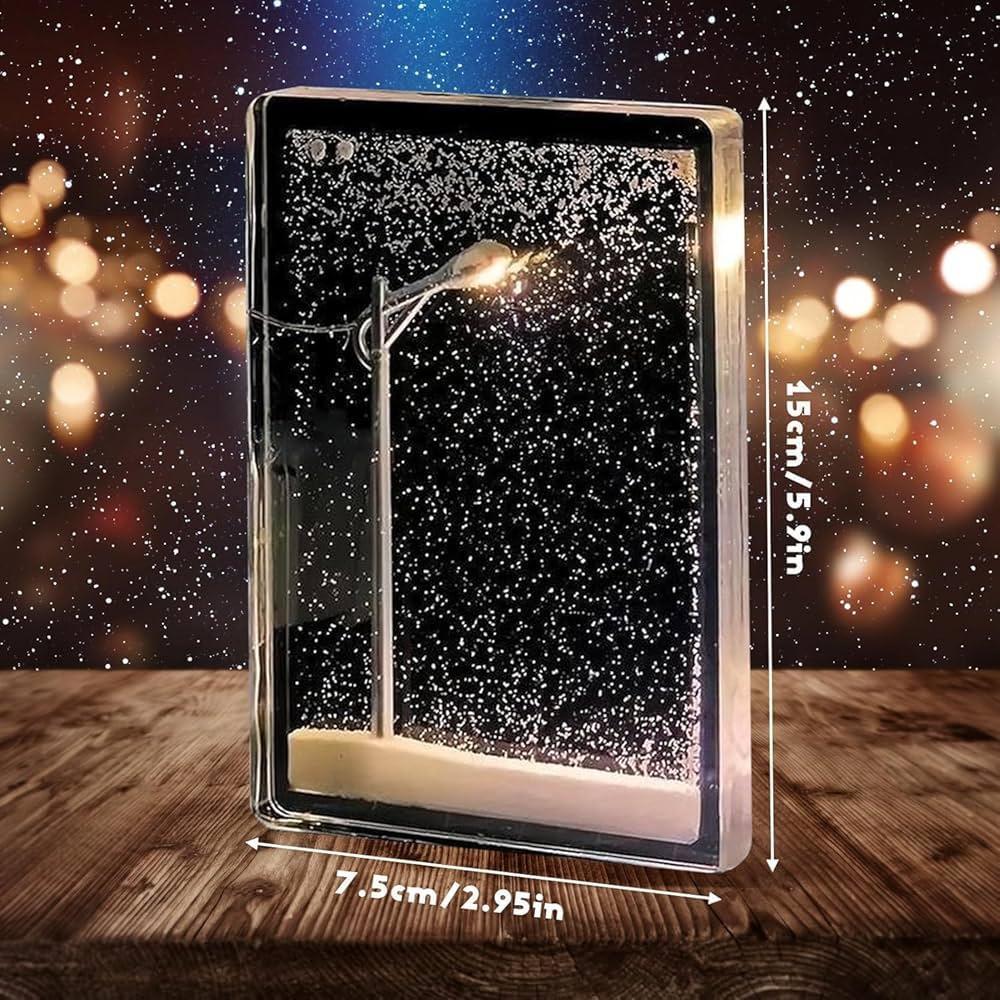 Snowy Scene Night Lights โ DIY Christmas Street Lamp with Flowing Snow Effect for Magical Holiday Desktop Dรฉcor