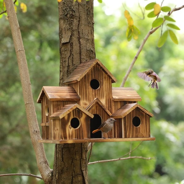 Rustic Wooden Garden Birdhouse with 6 Holes - Halri