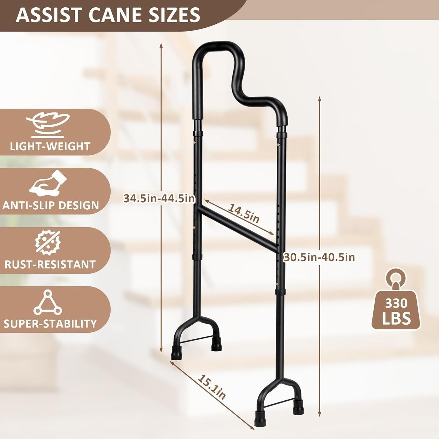 Stair Climbing Assist Cane โ Adjustable Height Step Aid for Seniors with Hip or Knee Pain, Easy Walk Up or Down Stairs