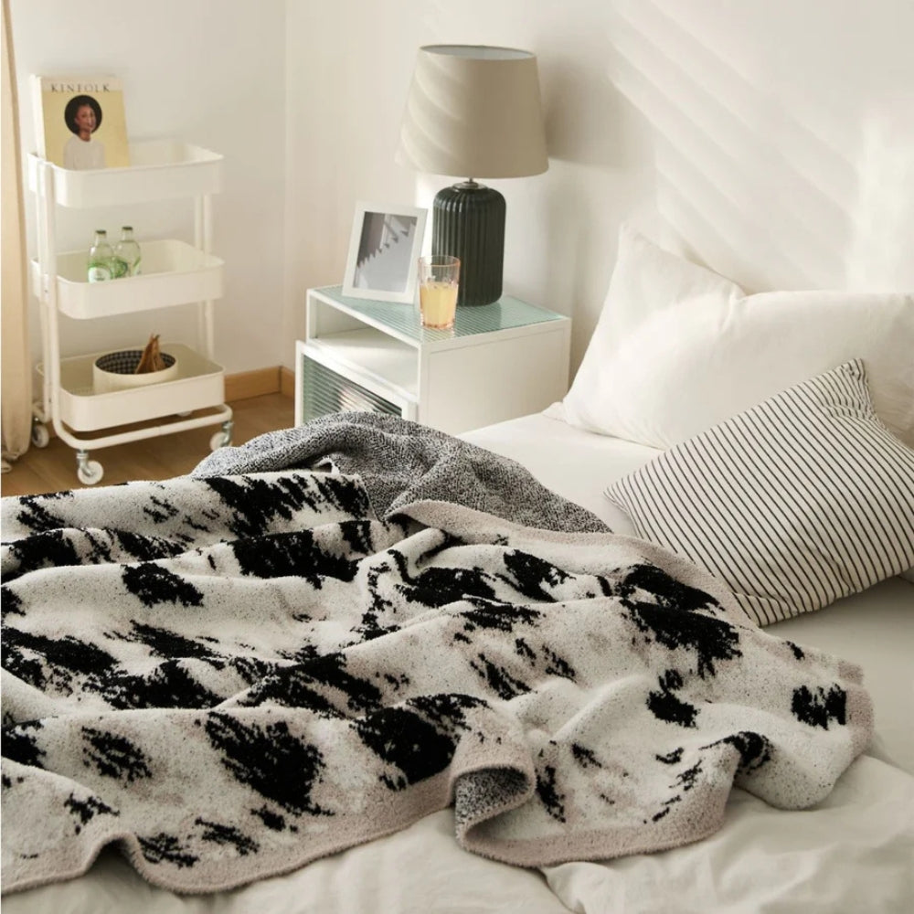 Cozy Black and White Fuzzy Knit Throw Blanket โ Soft Cotton and Microfiber Blend, 51x63 for Modern Home Decor 5