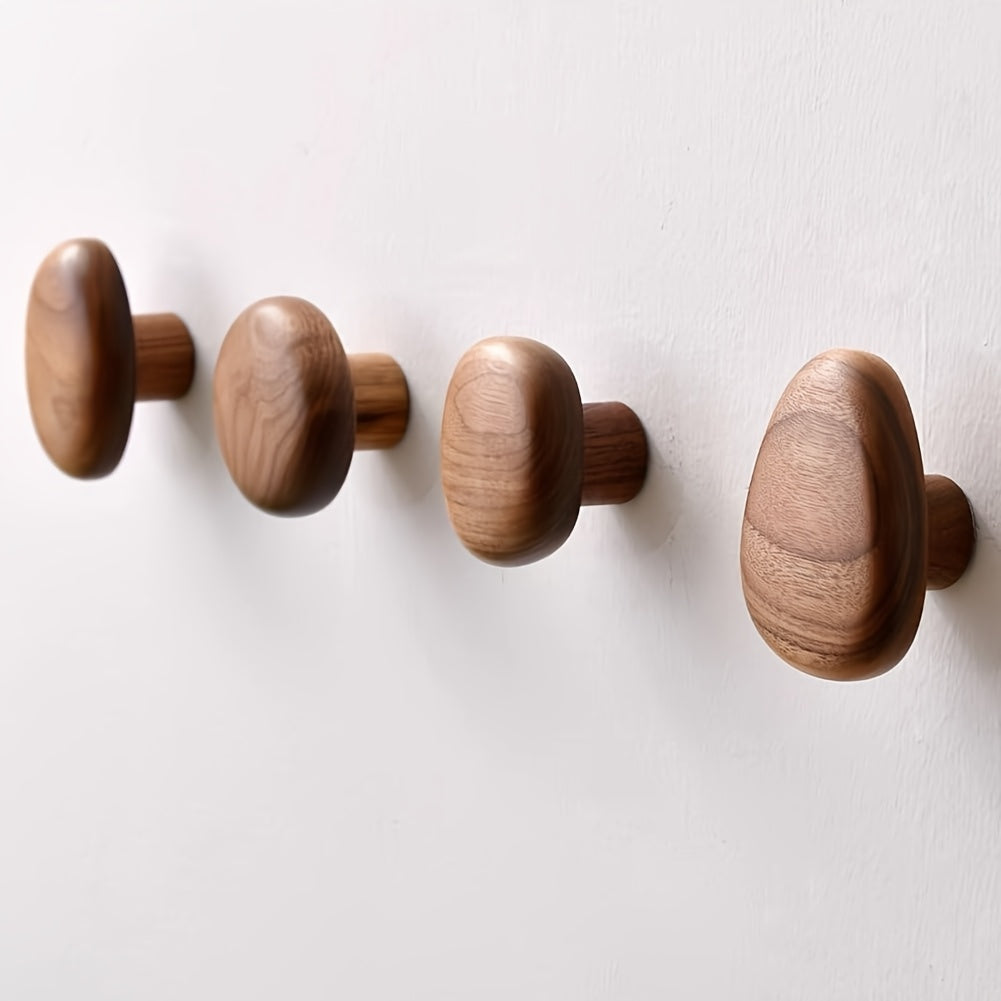 Rustic Wooden Wall Hook Set - Natural Walnut Wood Hangers