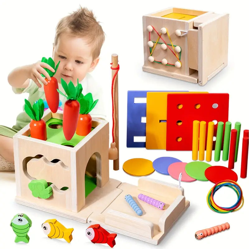 Classic 8-in-1 Wooden Learning Toy Box for Kids - Halri