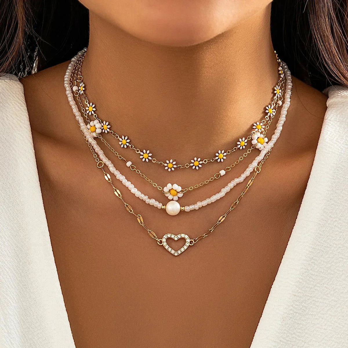 Boho Floral Layered Daisy Necklace Set - Halri