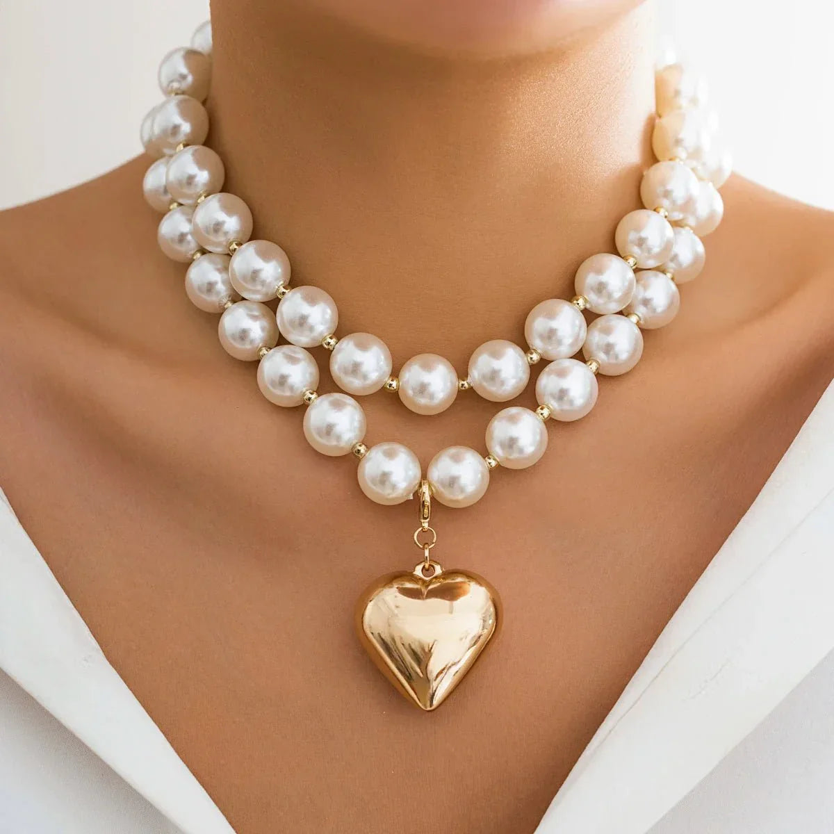 Elegant Multi Layer Pearl Heart Necklace - Halri