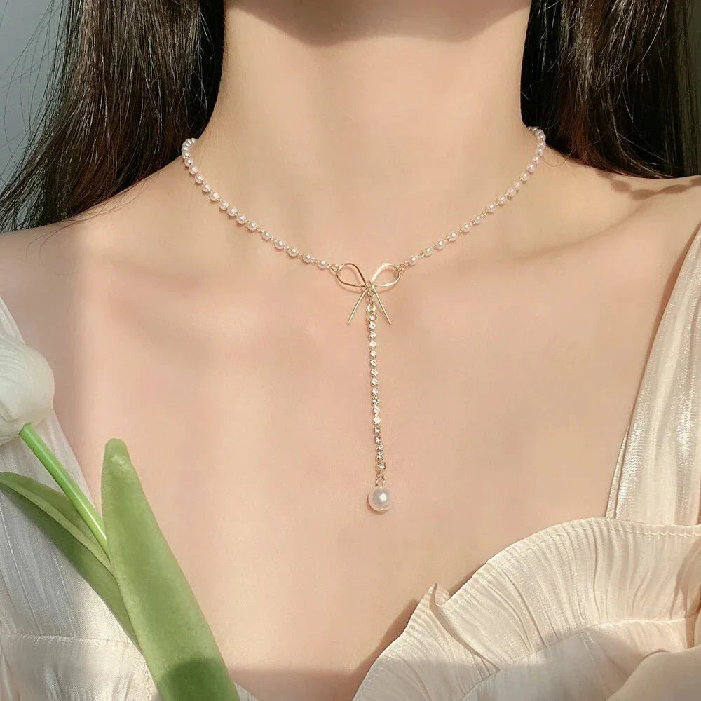 Elegant Pearl Beaded Drop Choker Necklace - Halri