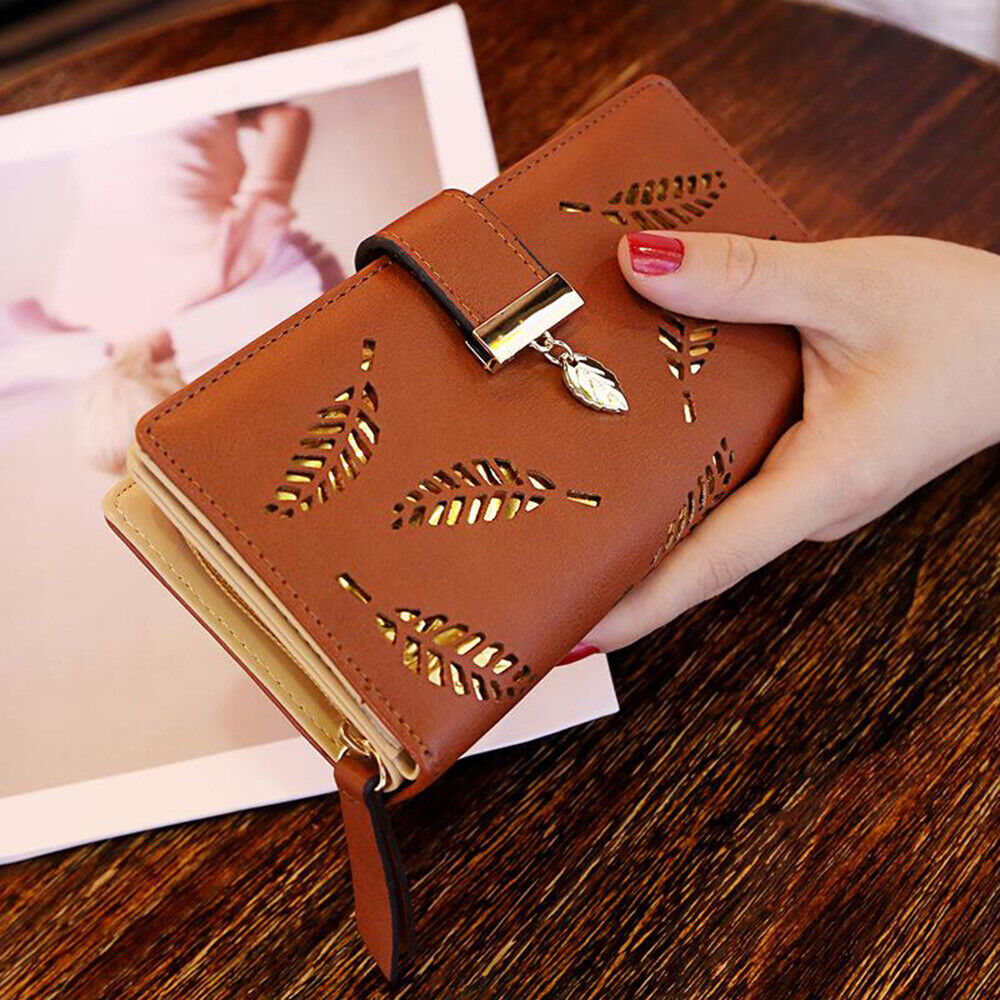 Luxury Brown Leather Wallet with Leaf Accent
