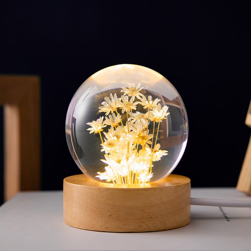 Decorative Crystal Ball Table Lamp with 3D Floral Base