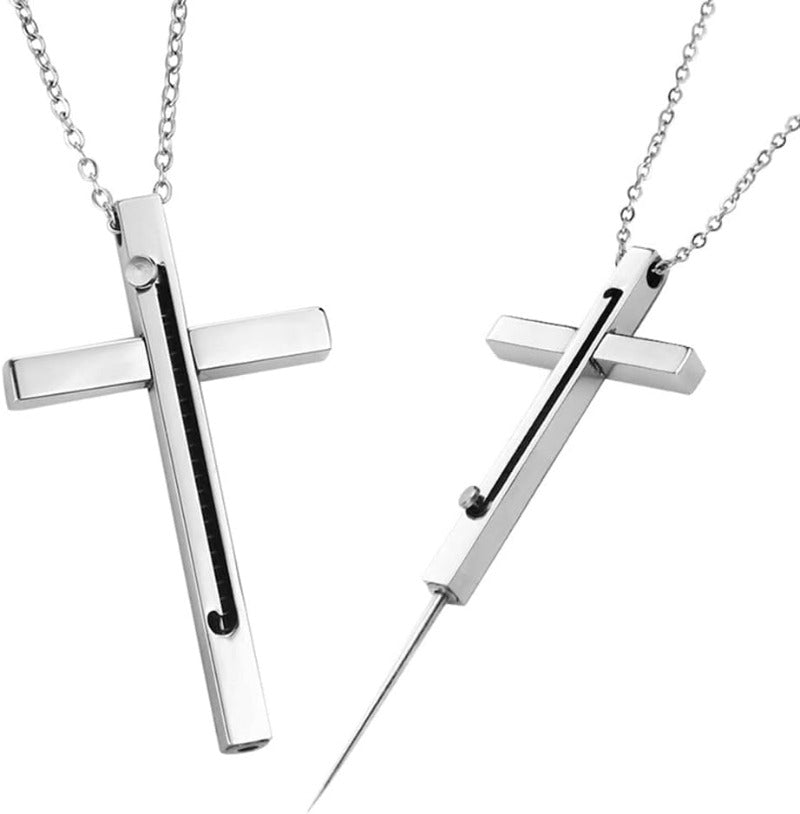 Compact Toothpick Necklace with Silver Cross Pendant - Halri