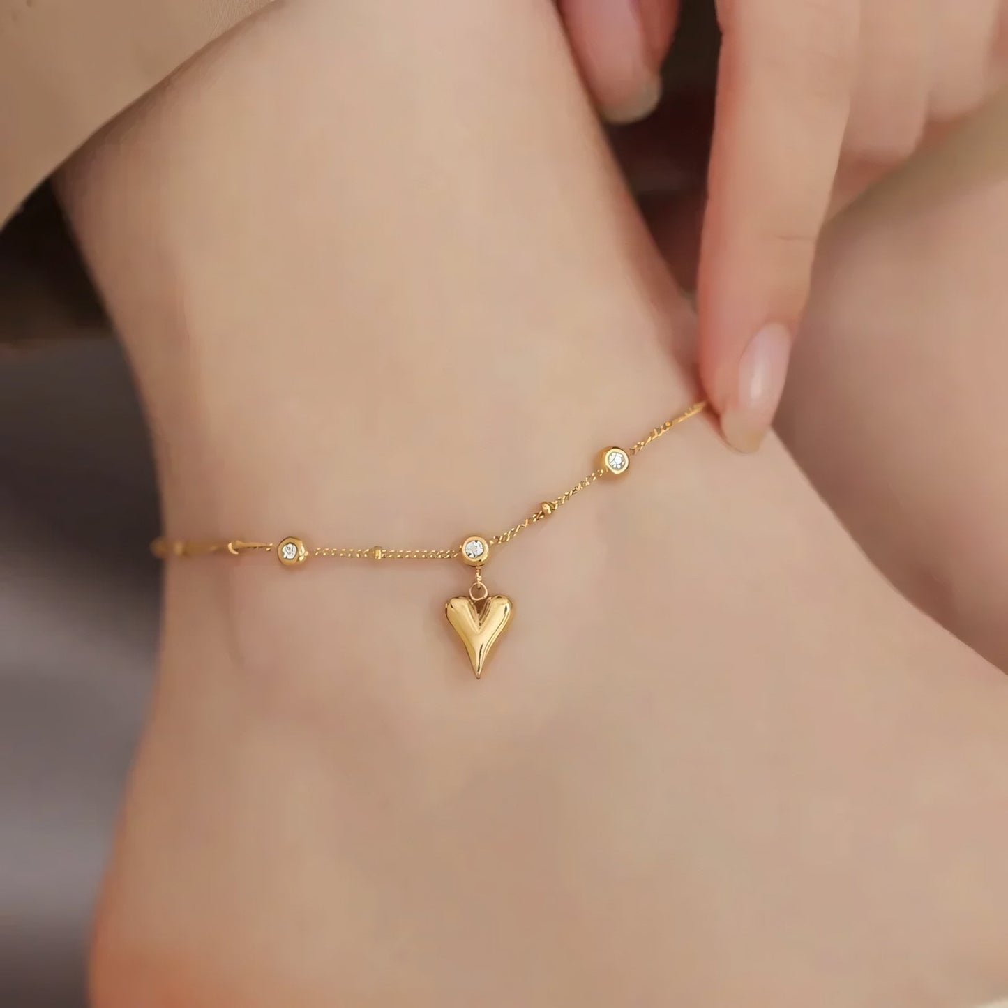 Delicate Love Heart Diamond Anklet - Halri