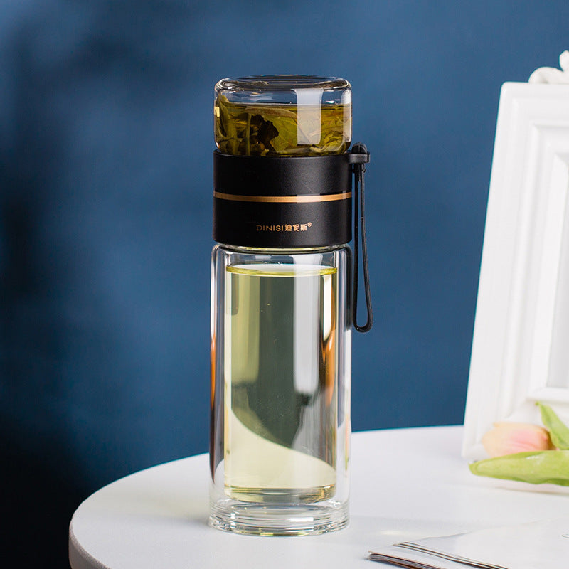 Insulated Glass Water Bottle with Tea Strainer
