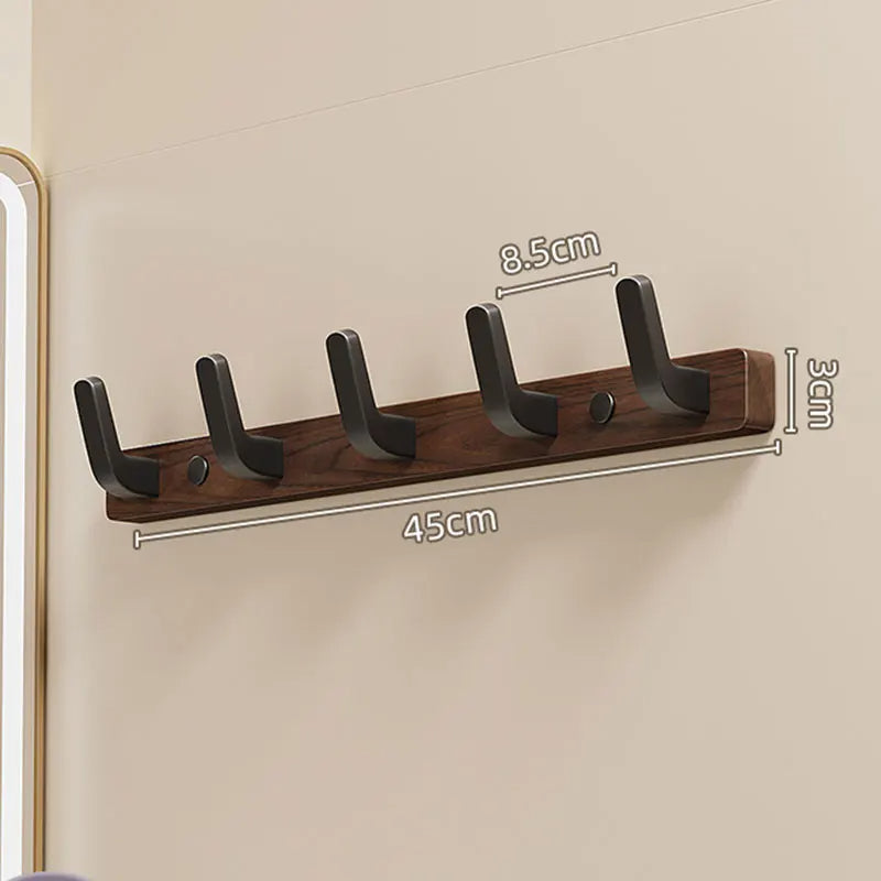 Simple Wooden Wall Coat Rack with Metal Hooks