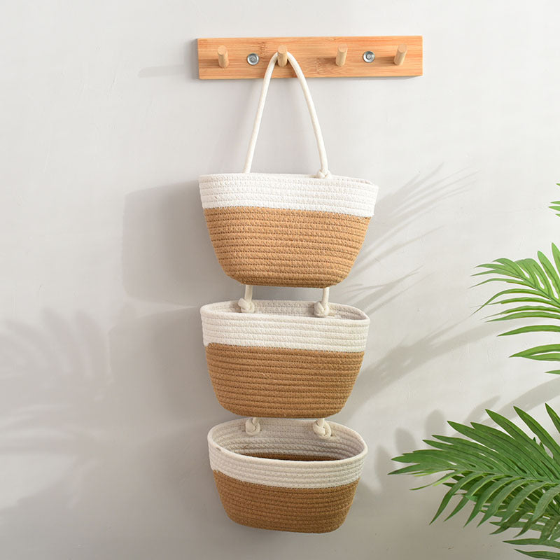 Natural Fiber 3-Tier Storage Basket Organizer