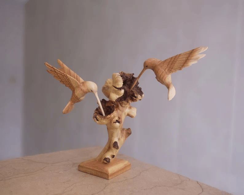 Colorful Bird Feeding Handmade Garden Sculpture