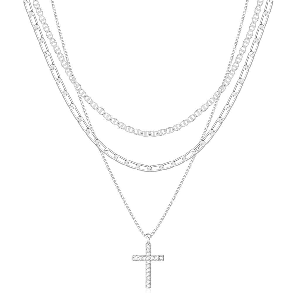 Gold Layered Cross Bar Necklace Set