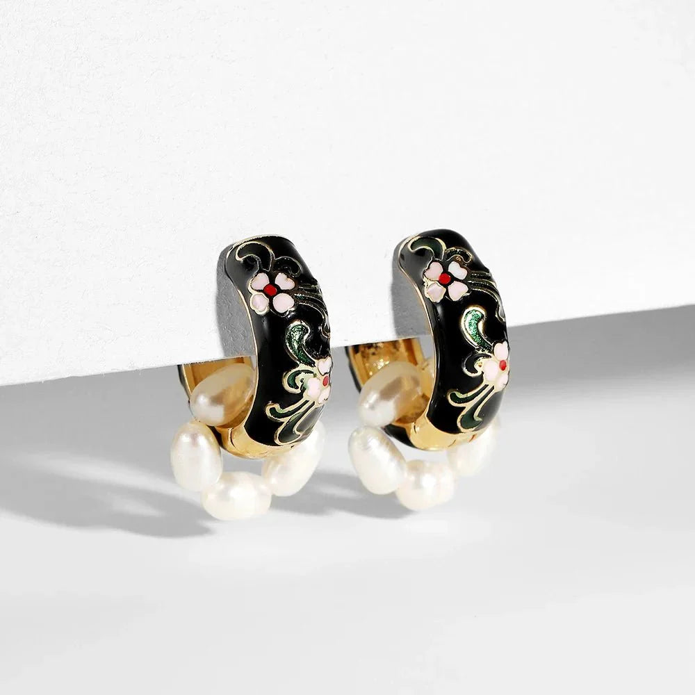 Beautiful Pearl Drop Hoop Earrings