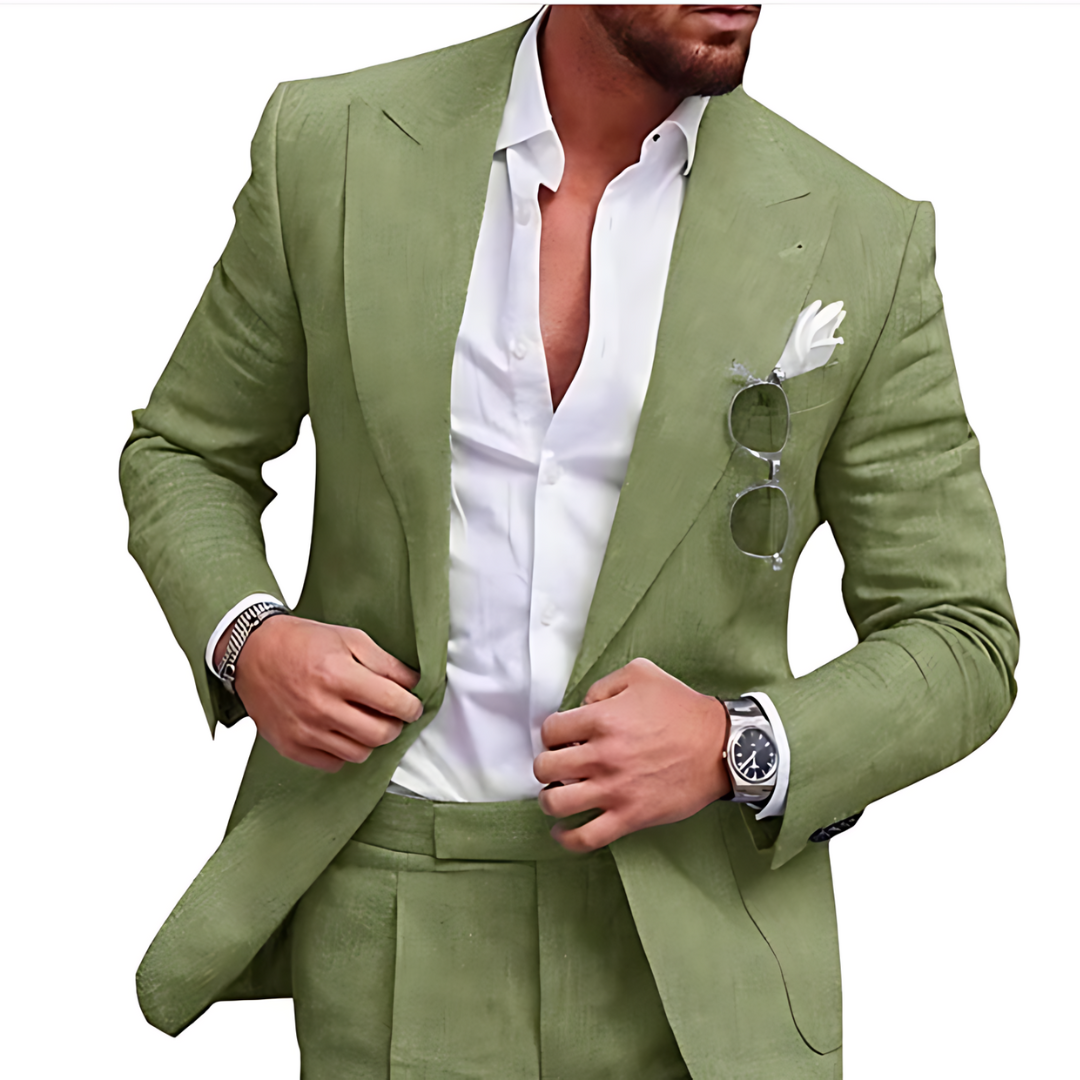 Classic Linen Mens Wedding Suit Two Piece