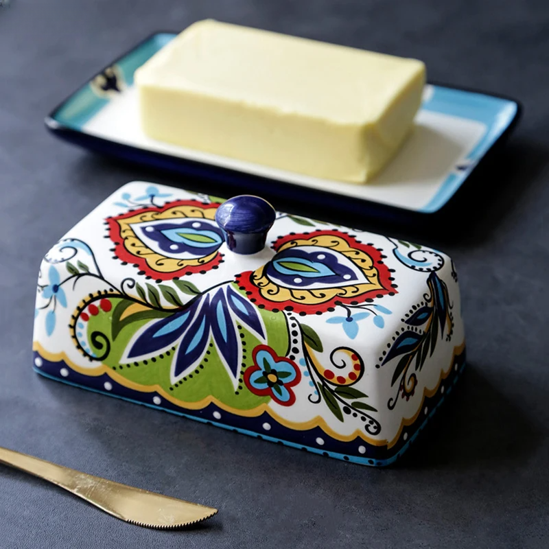 Colorful Italian Hand Painted Butter Dish - Halri