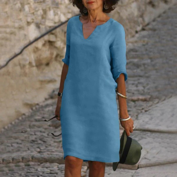Sleeveless is not an option since it changes the product type, so:
Casual V-Neck Midi Dress