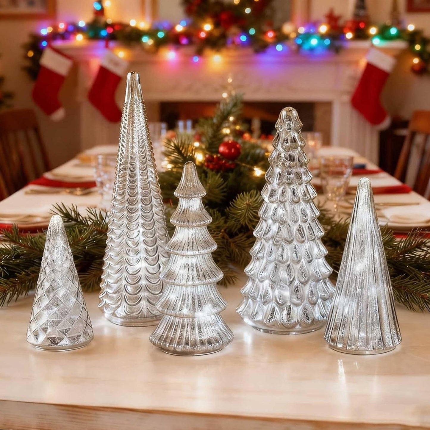 Festive LED Pine Cone Set – 5pc Silver Christmas Decor - Halri