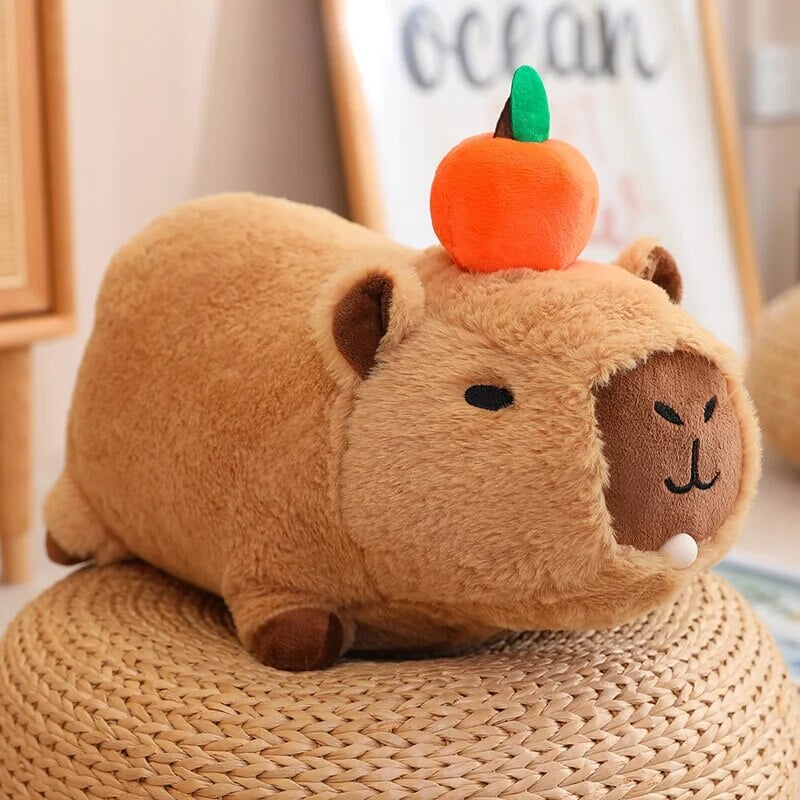 Soft Cuddly Capybara with Bright Orange Toy