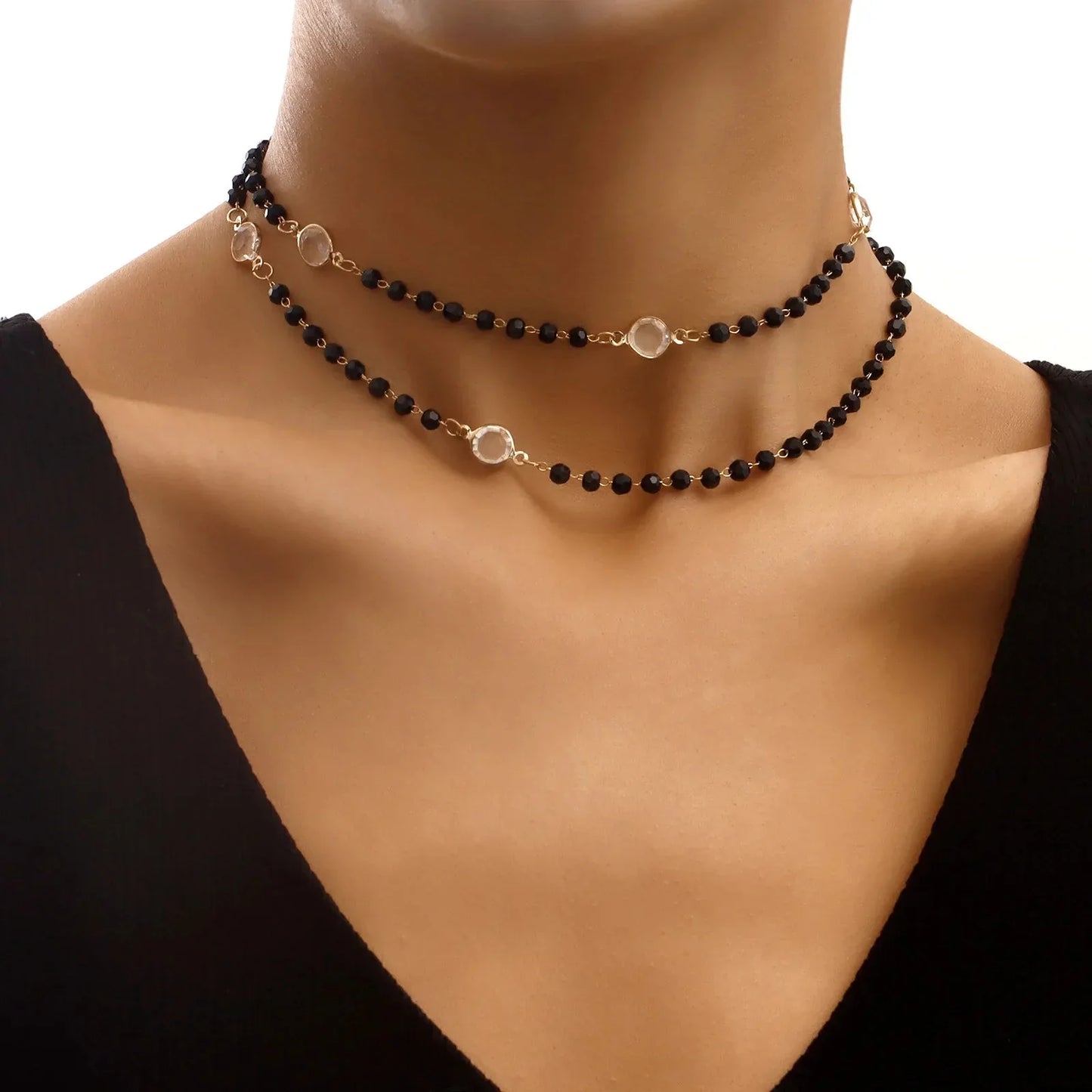 Elegant Multi Layer Crystal Chain Necklace - Halri