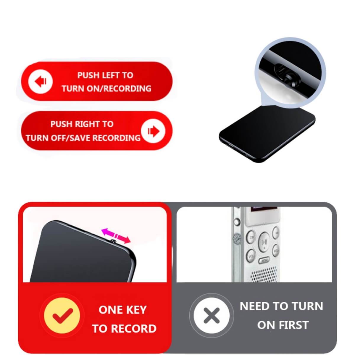 Compact Voice Activated Audio Recorder Thin Portable Spy Device