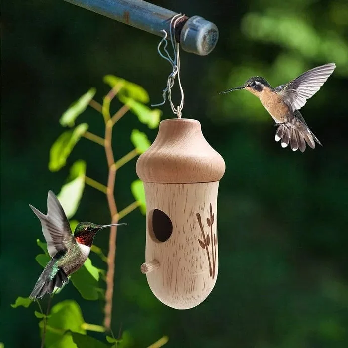 Natural Wood Birdhouse for Outdoor Gardens