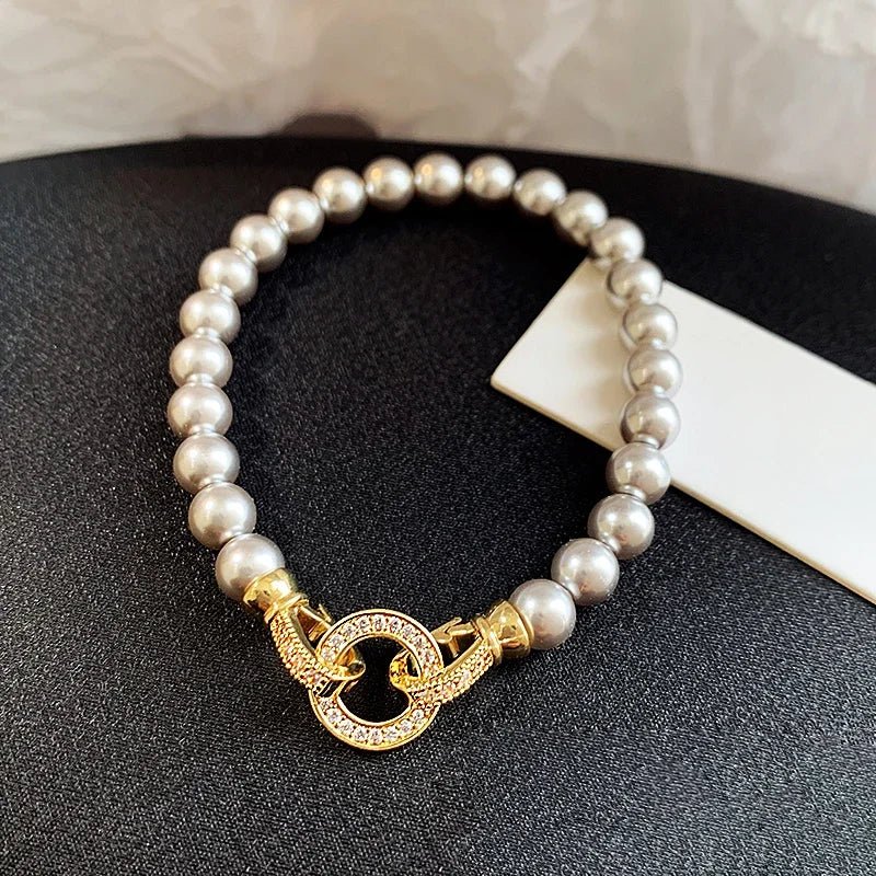 Elegant Pearl Circle Pendant Set Necklace and Bracelet