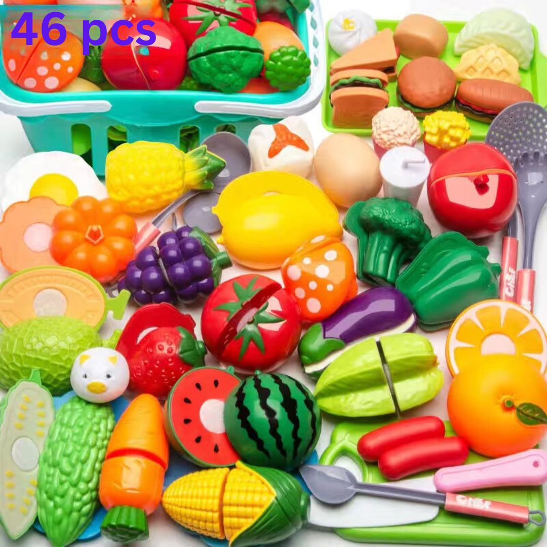 Colorful Kids Food Cutting Play Kitchen Set