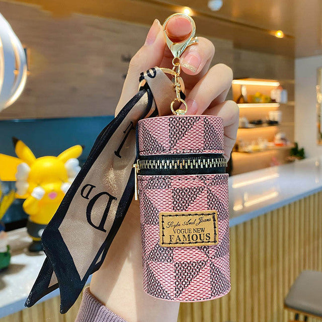 Genuine Leather Small Lipstick Purse Keychain