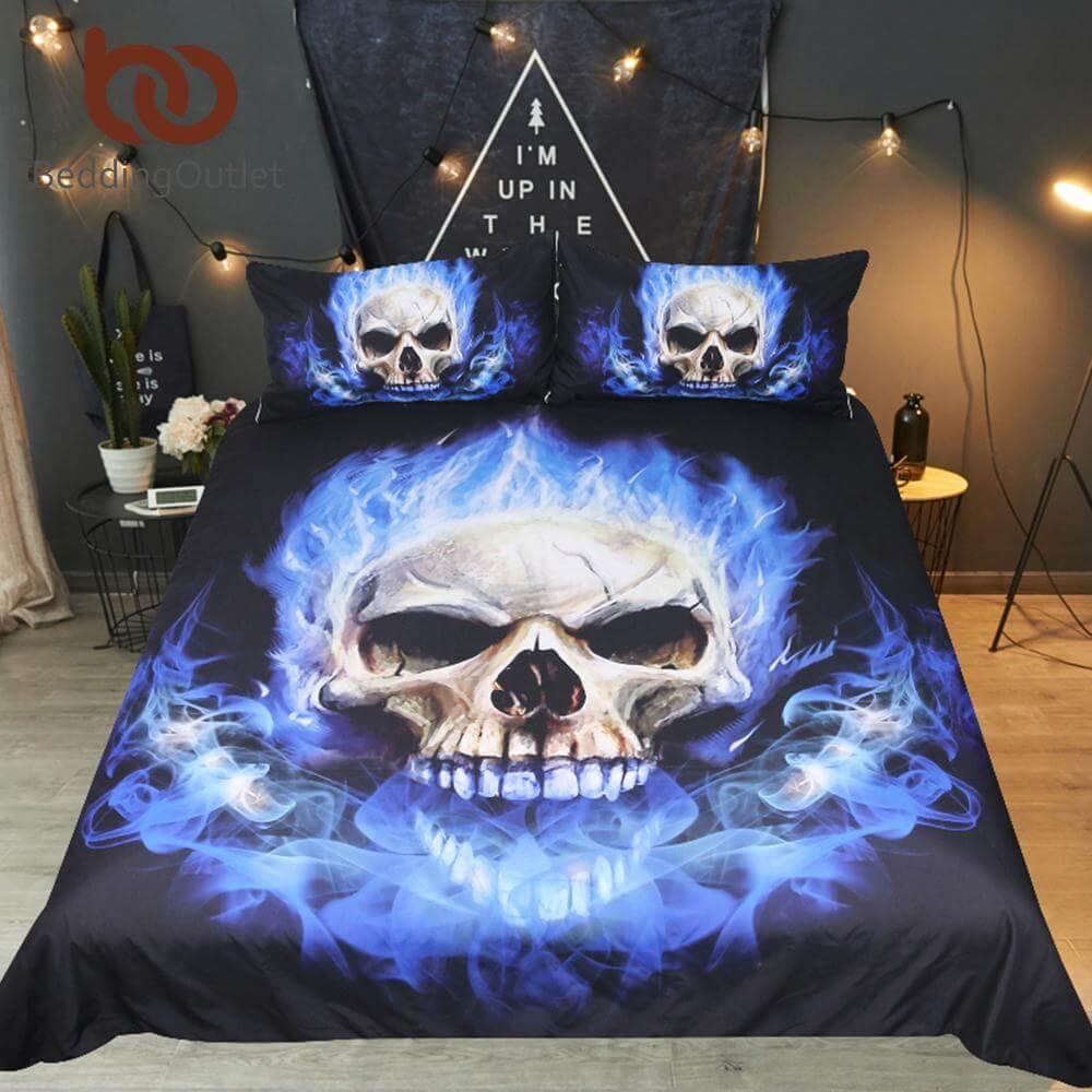 Stylish 3D Flame Blue Bedding Set 3pc Duvet Cover - Halri