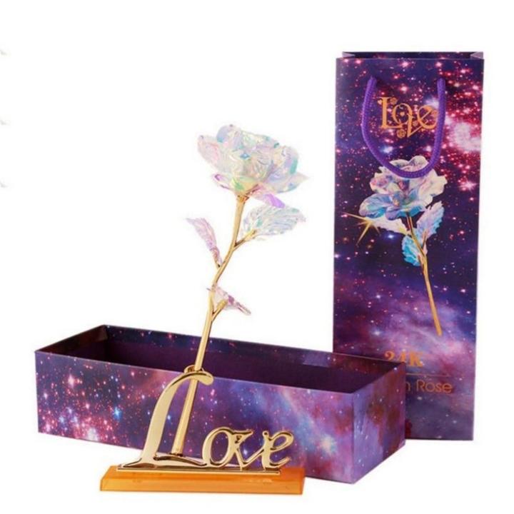 Luxurious Rose Gold Galaxy Rose with Optional Stand