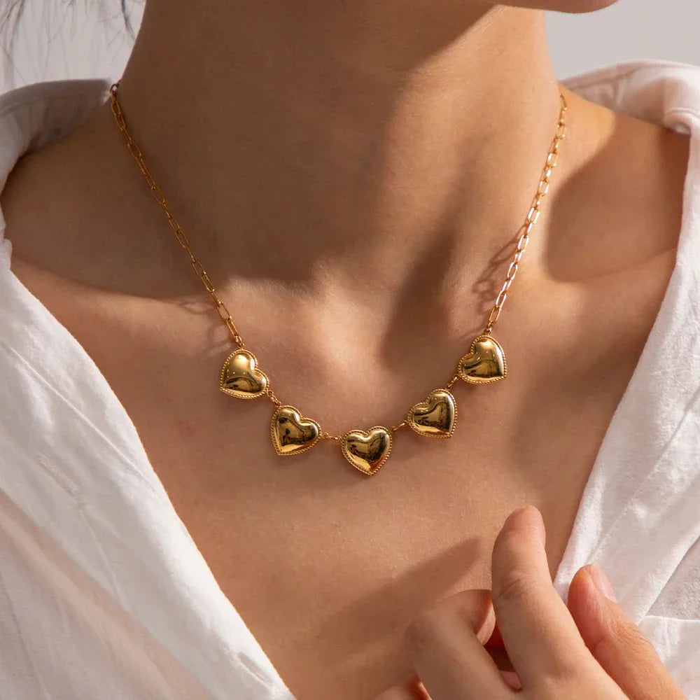 Lovely 5 Heart Drop Pendant Necklace - Halri