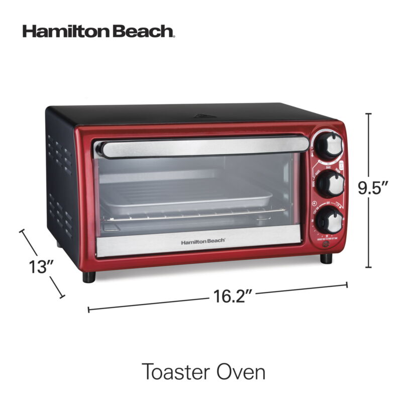 Compact Red and Gray Toaster Oven