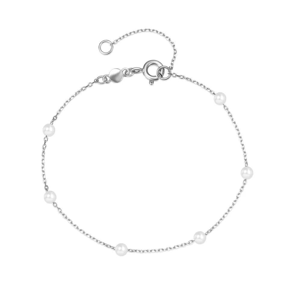 Delicate Sterling Silver Pearl Link Bracelet