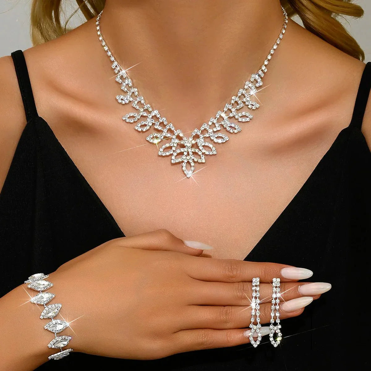Luxurious Diamond Necklace, Bracelet, and Earring Set - Halri