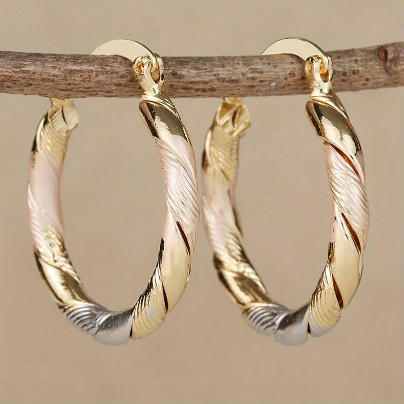 Bold Triple Tone Wrapped Hoop Earrings - Halri
