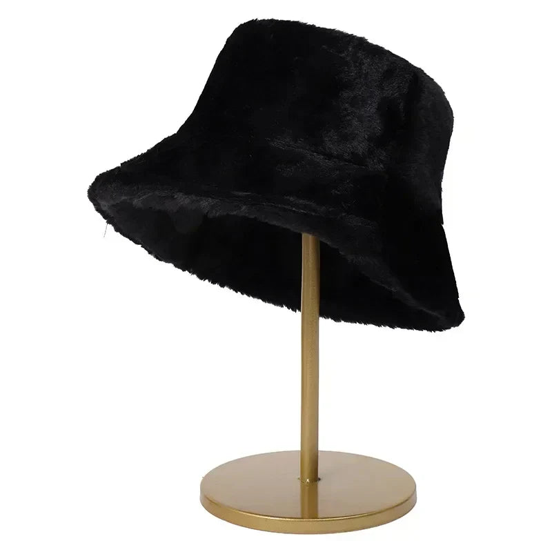 Warm Winter Faux Fur Bucket Hat for Women