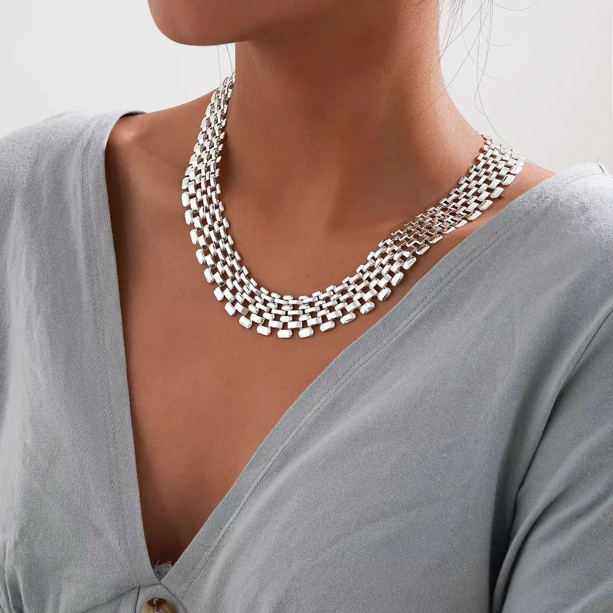 Delicate Thin Flat Link Choker Necklace