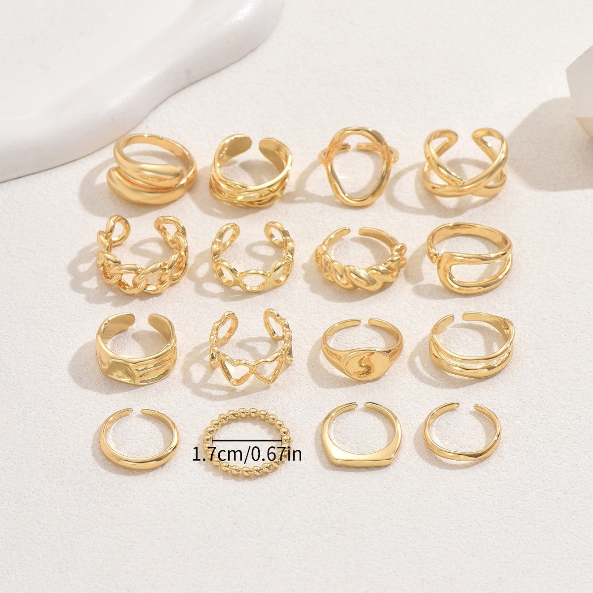 Flexible 16 Piece Geometric Ring Set - Halri
